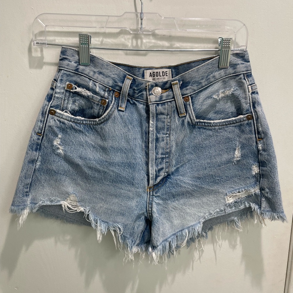 AGOLDE Parker Denim Shorts High Rise Distressed Size 24